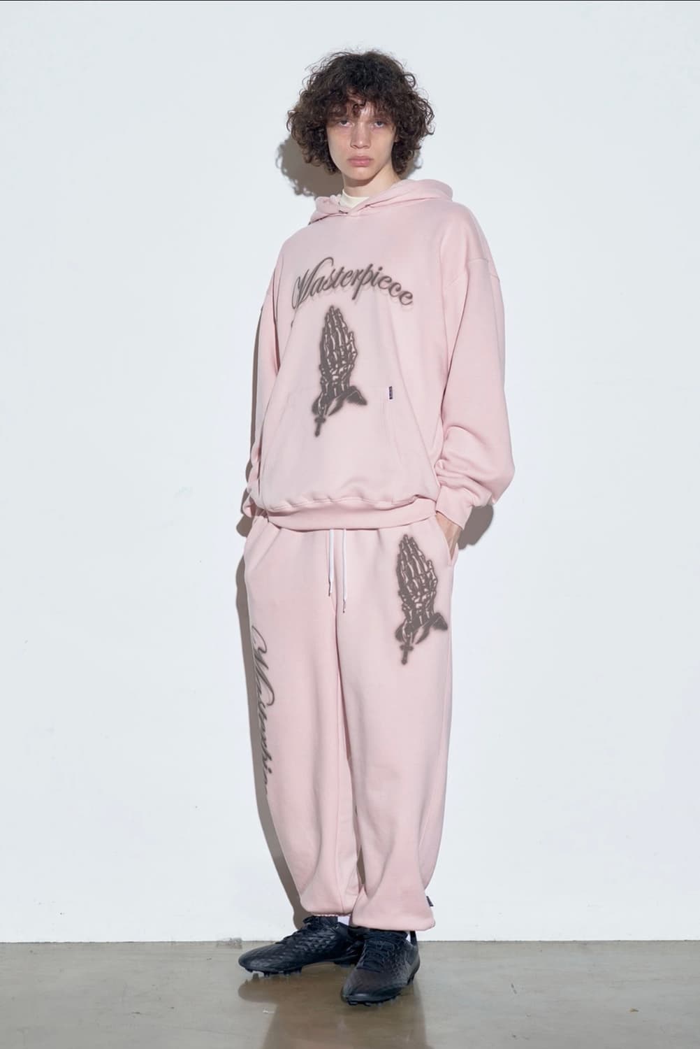 스컬프터 프레잉 후디+팬츠 셋업 세트 / 페일 핑크 상품이미지2