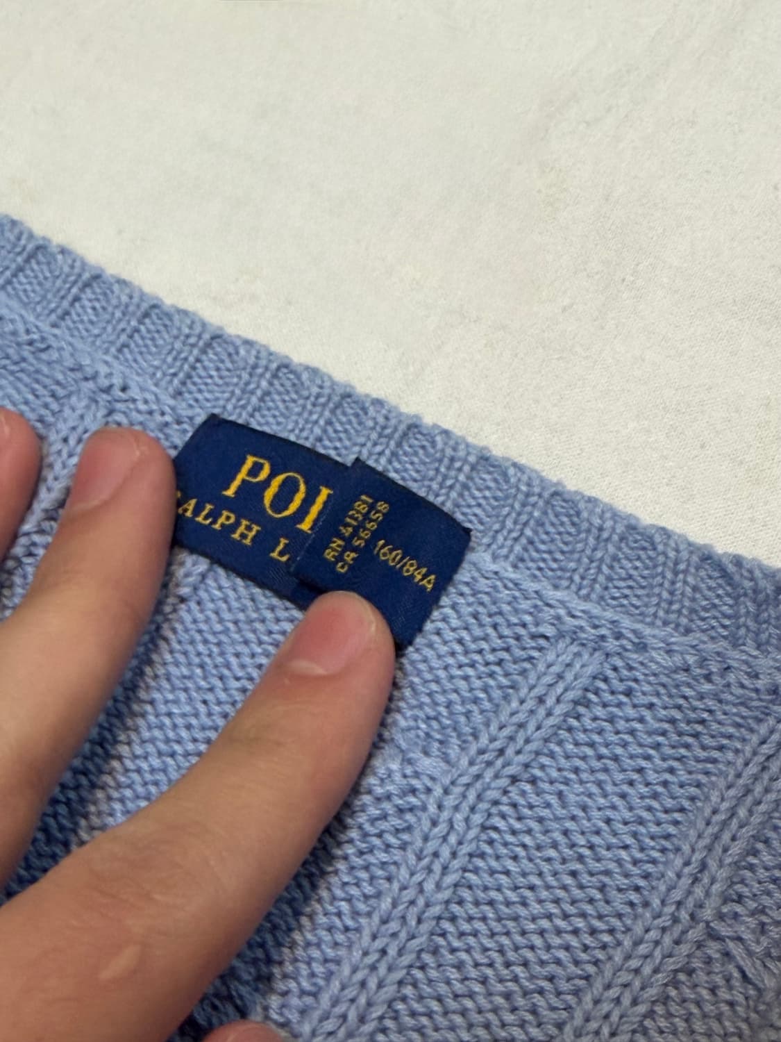 폴로 랄프로렌 브이넥 꽈배기 케이블 니트 스카이블루 상품이미지3