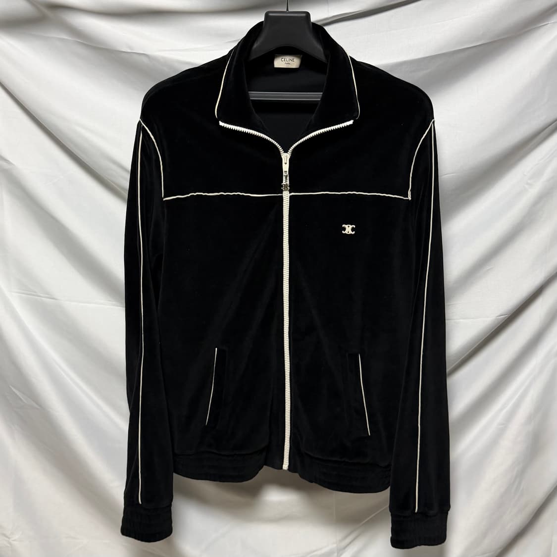 [S+급/XL] 셀린느 트리옹프 트랙자켓 벨벳 집업 블랙 상품이미지1