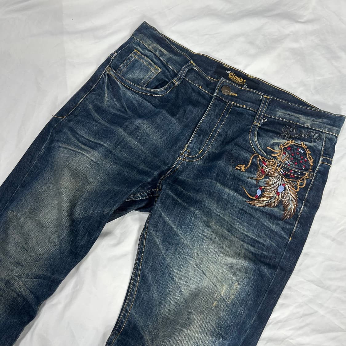 [CLOUD72] 클라우드 자수 디테일 워싱 데님팬츠 상품이미지4