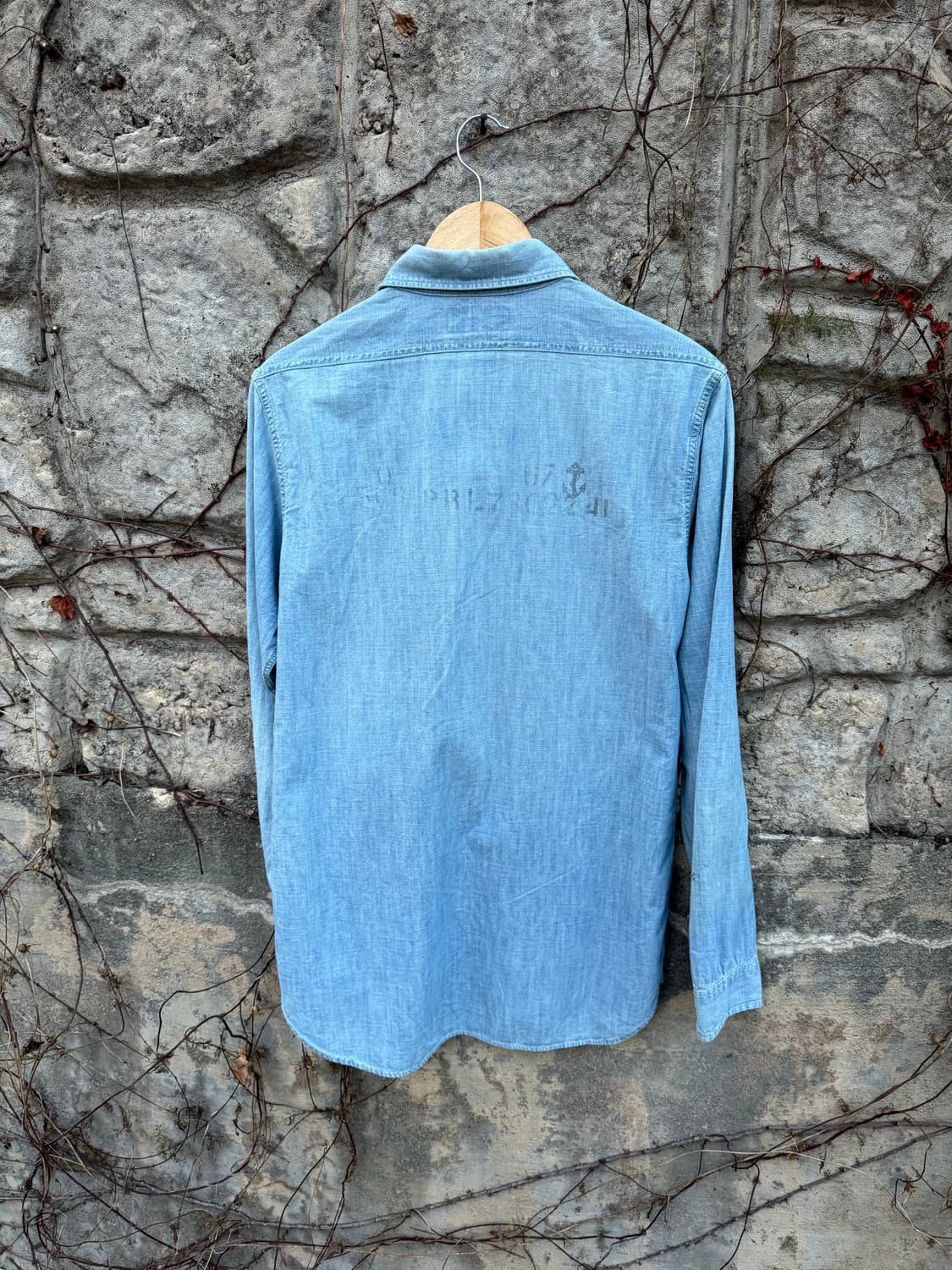 폴로 랄프로렌 빈티지 미해군 스탠실 샴브레이 셔츠 s  상품이미지2