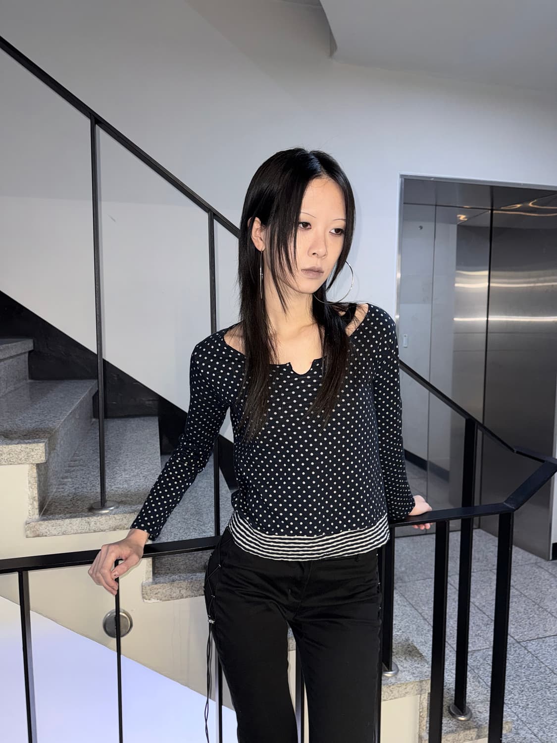 dots & stripe knit top 상품이미지1