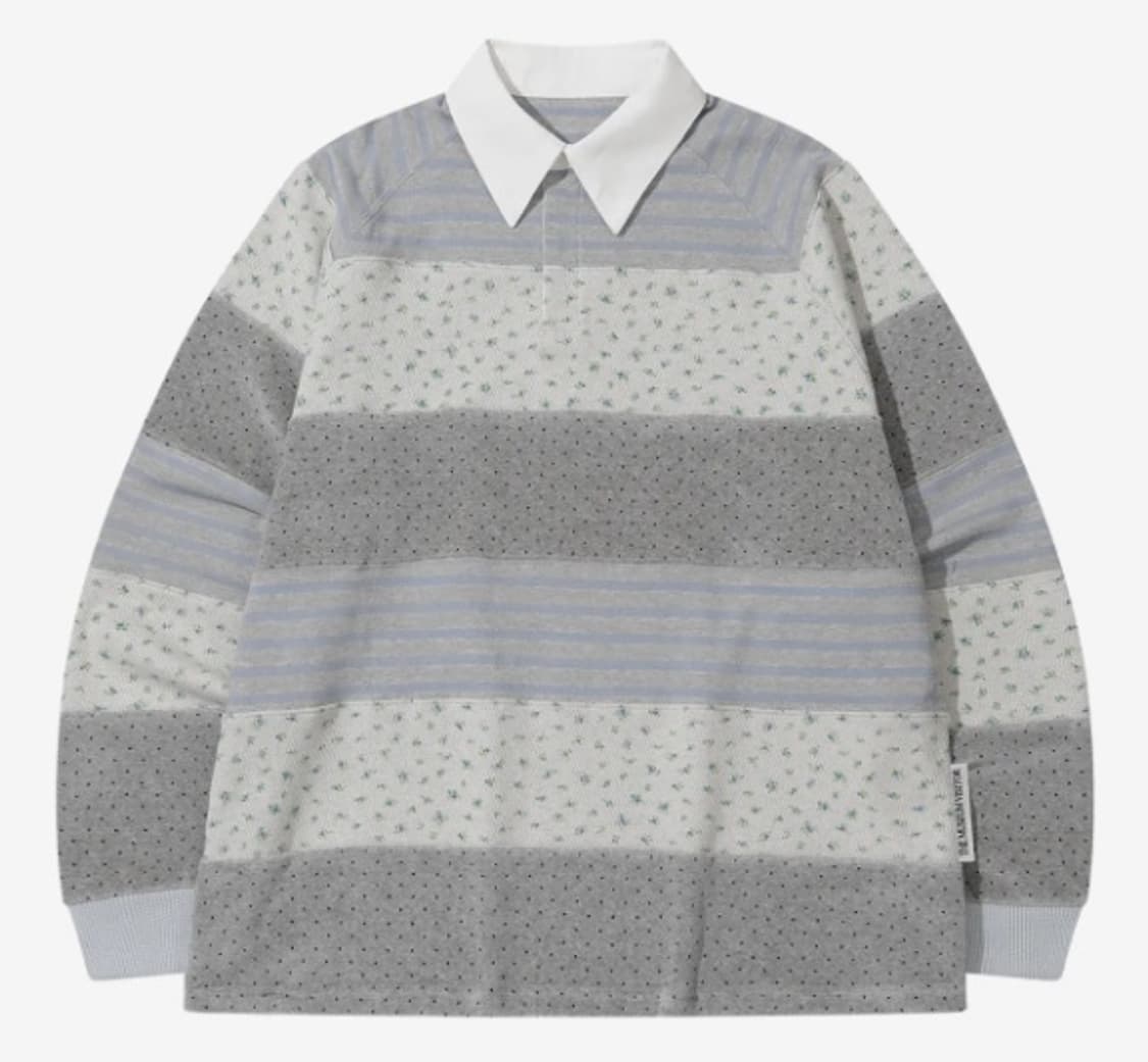 STRIPE PATCHWORK PK LONG SLEEVE (GREY) 상품이미지1