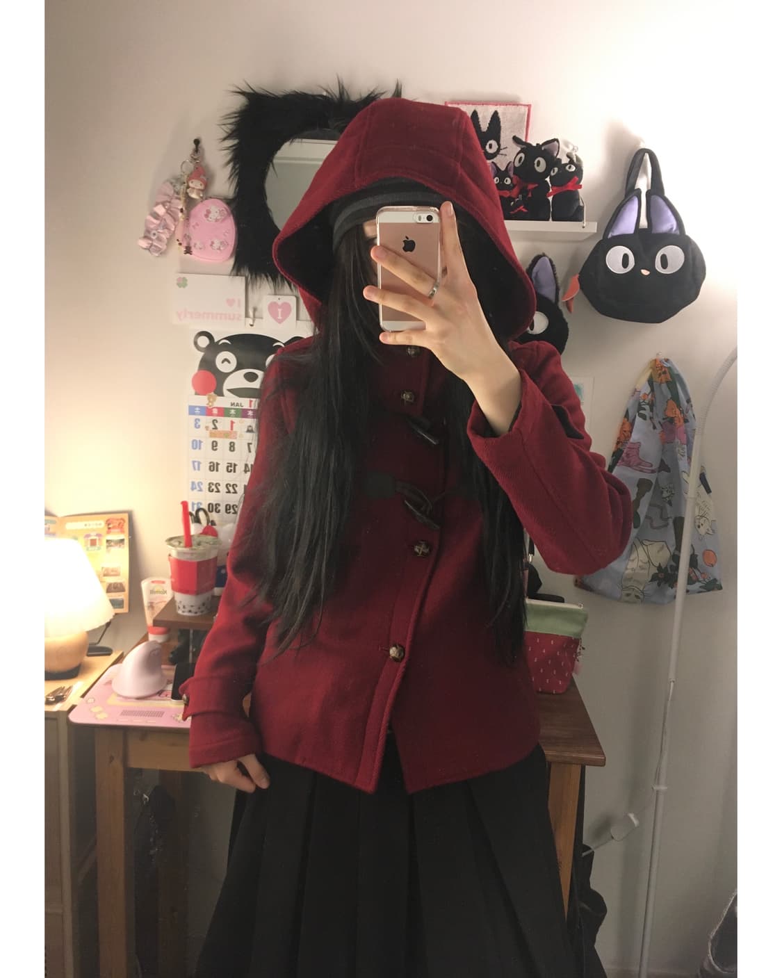 vintage duffle hooded short coat red 상품이미지2