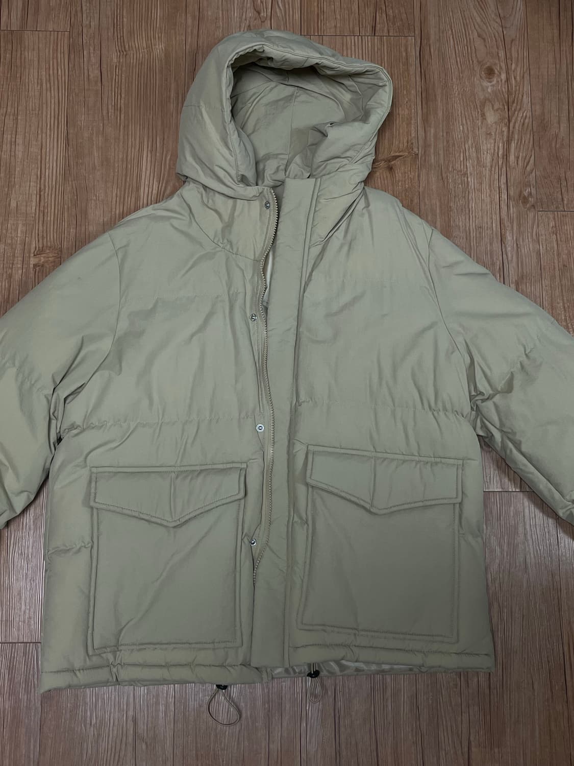 빈티지 아이보리색 후드패딩 상품이미지1