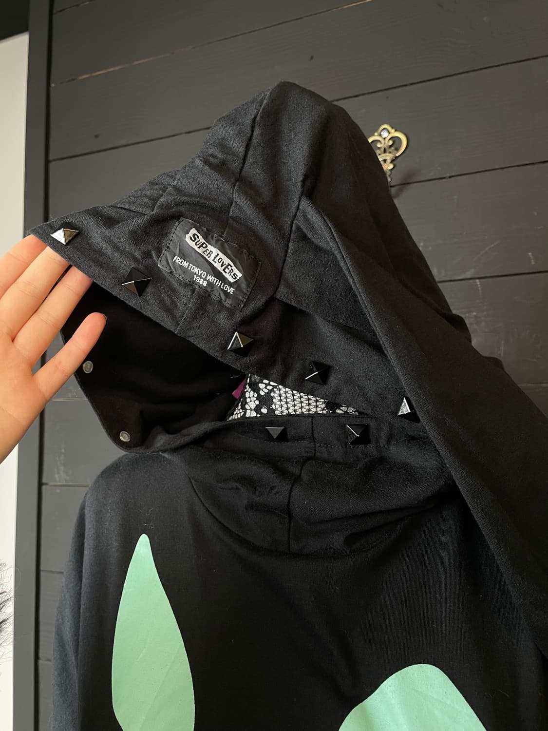 SUPER LOVERS 펑크 민트 우사미미 래빗 토끼귀 스터드 후드티 상품이미지3