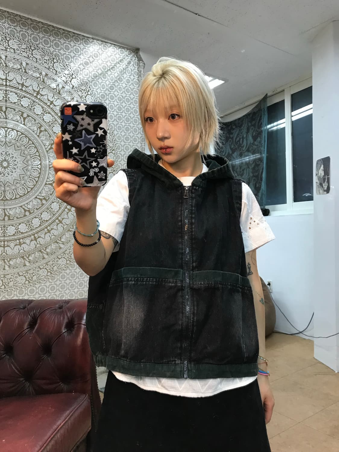 빈티지 흑청 데님 베스트 자켓  상품이미지1