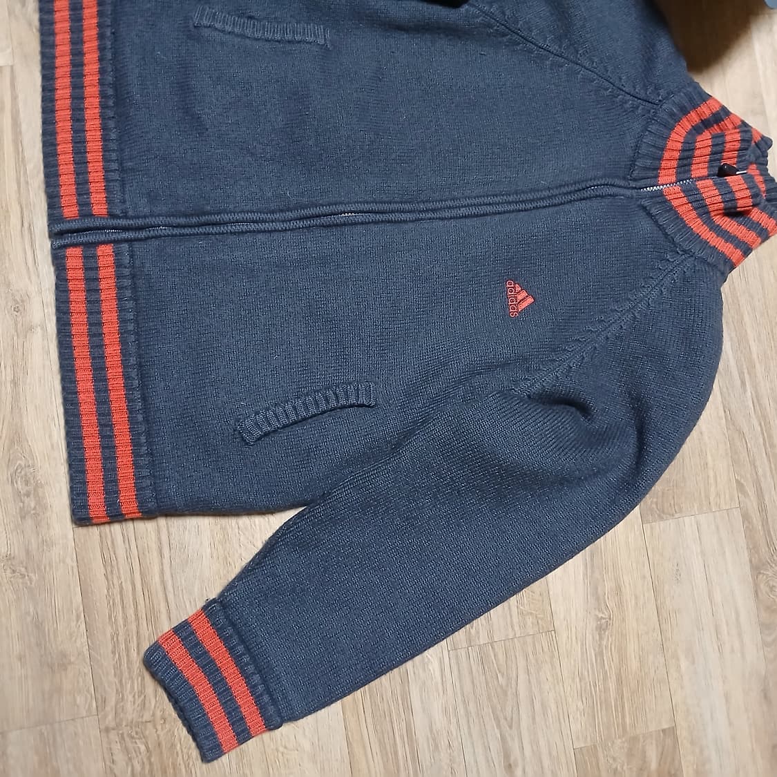 올드스쿨 아디다스 adidas 니트 누빔 점퍼 집업 자켓 패딩 상품이미지4