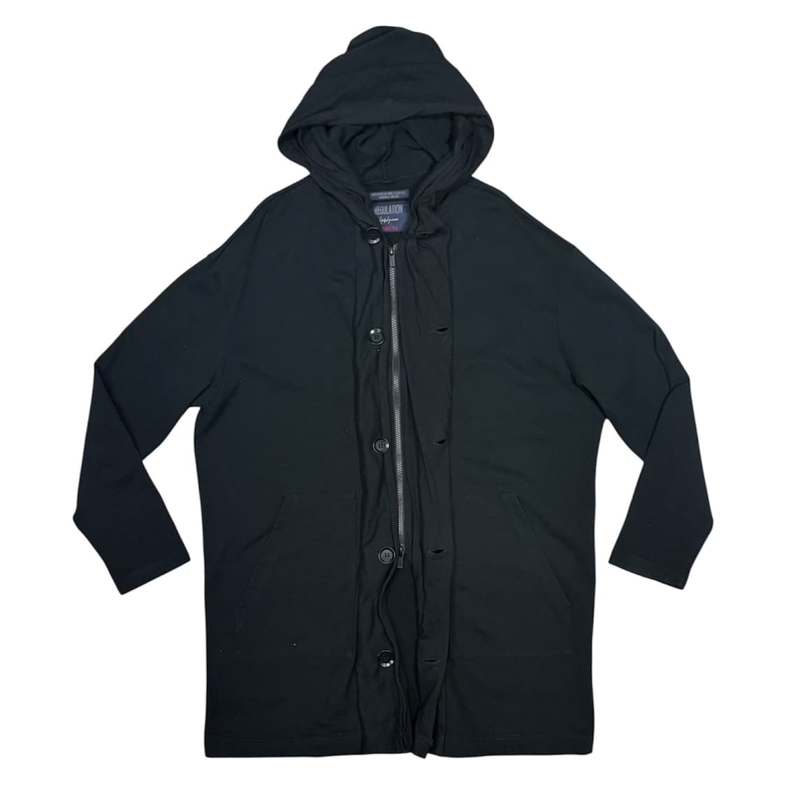 요지 야마모토 레귤레이션 단추 디테일 투웨이 롱 후드 집업 자켓 상품이미지2