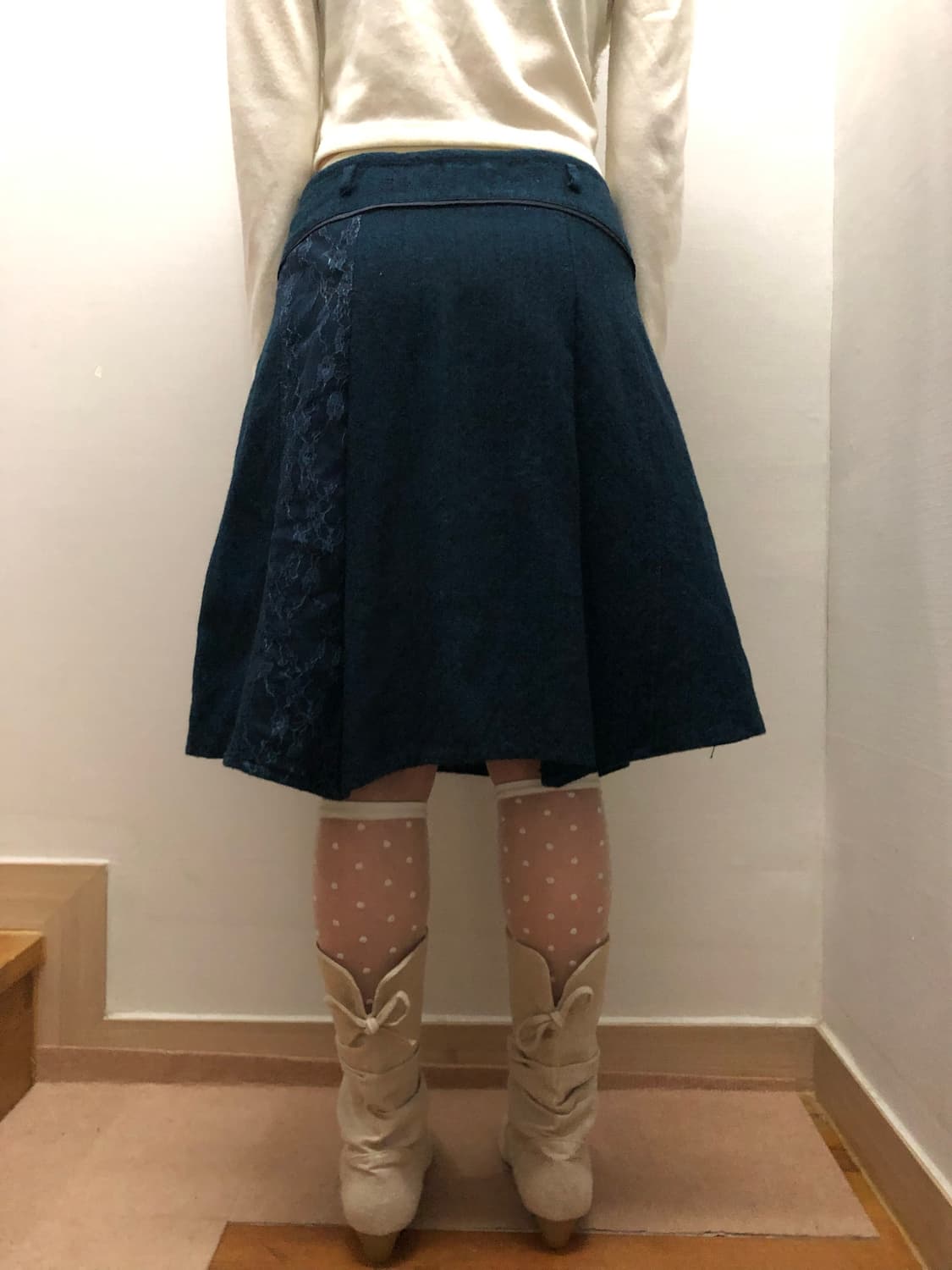빈티지 다크네이비 레이스 울 플리츠 스커트 상품이미지7
