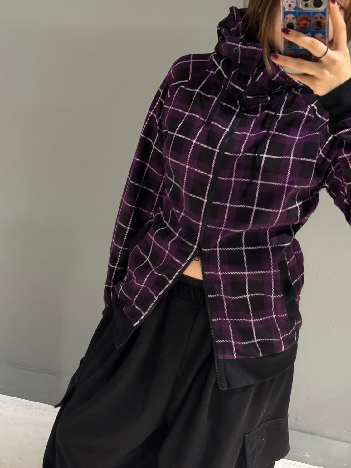 check pattern high-neck hood zip-up 상품이미지3