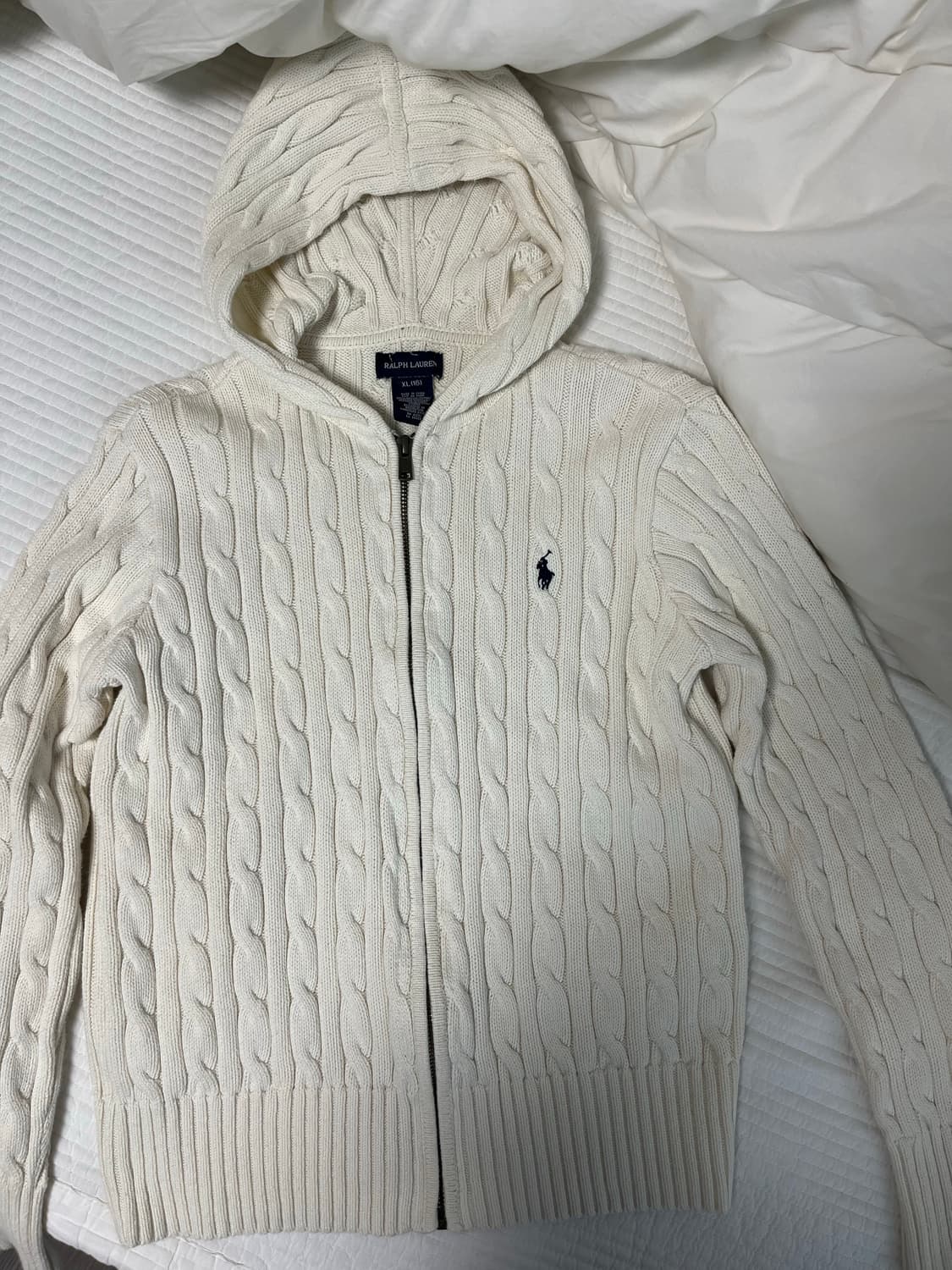 폴로랄프로렌 키즈 걸즈 아이보리 니트 후드집업 xl xs 상품이미지1