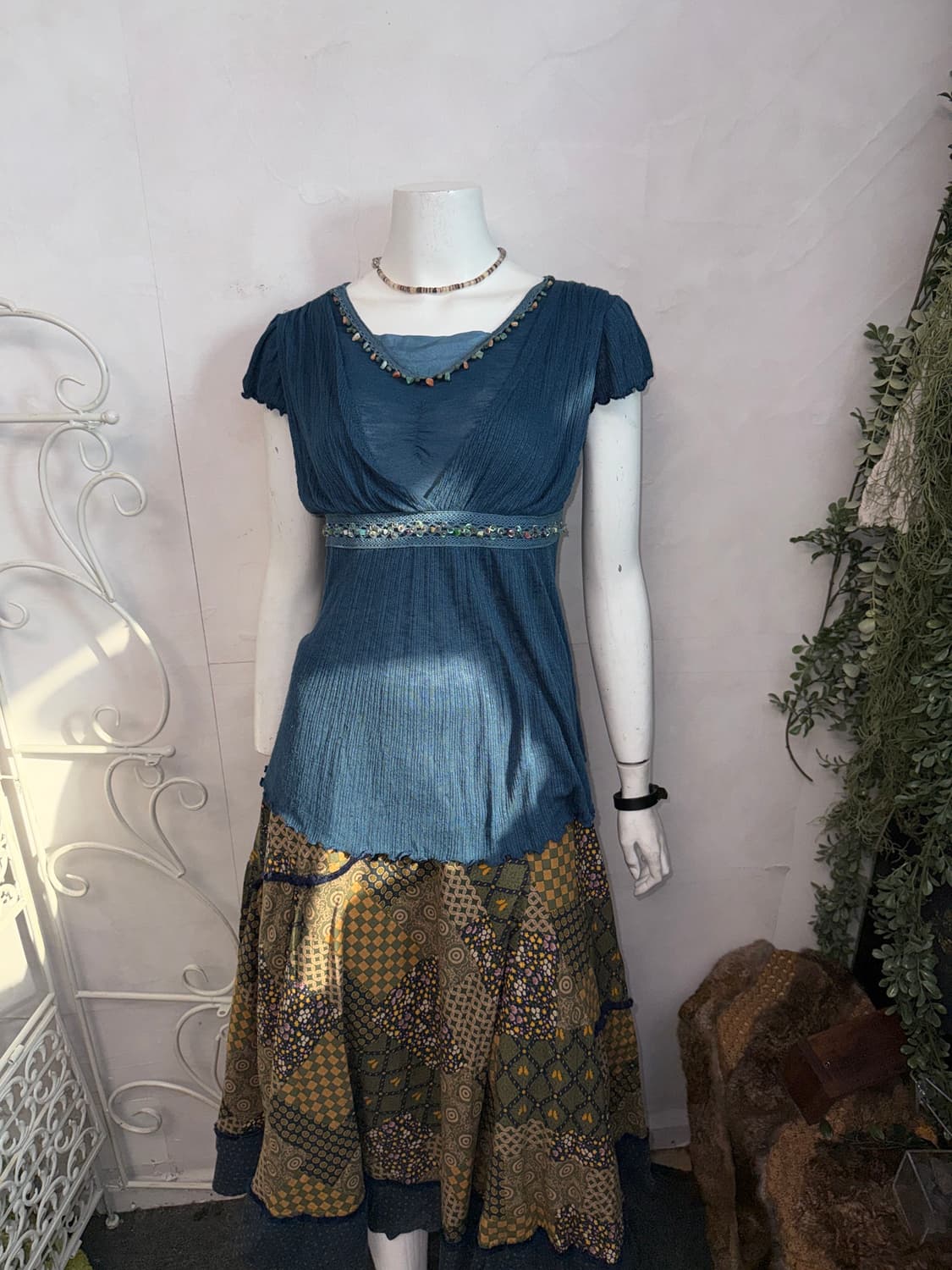 Navy blue bohemian beads layered blouse 상품이미지3