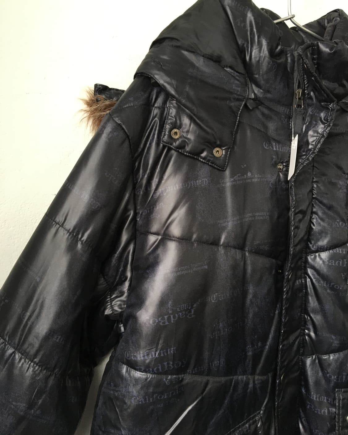 Fake fur hood lettering printing jumper 상품이미지5