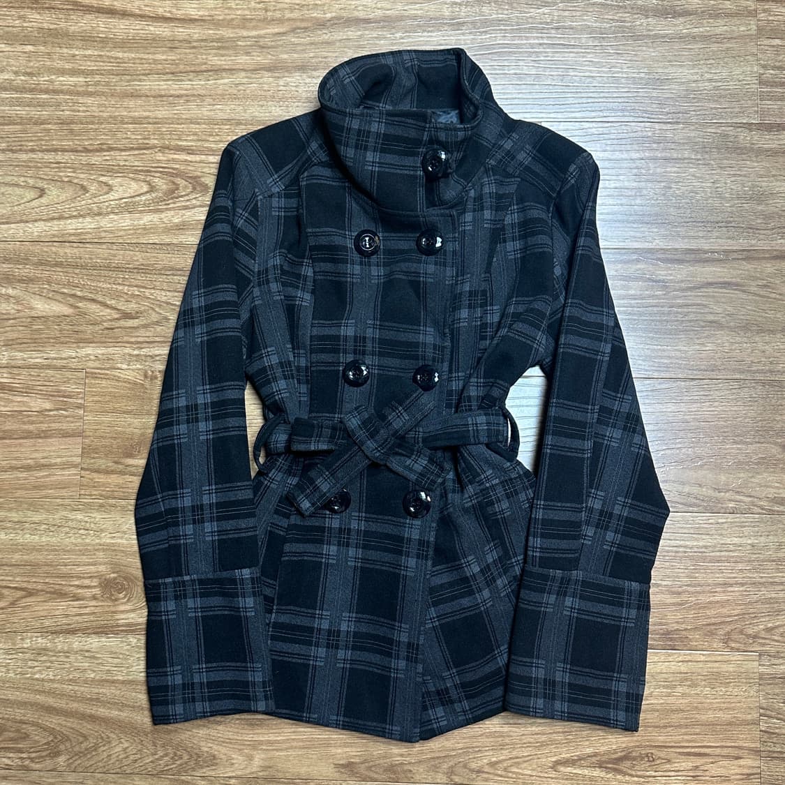 빈티지 체크 하이넥 벨트 자켓 오네갸루 코이세이오깔 공겜여주 긱시크 고딕 상품이미지1