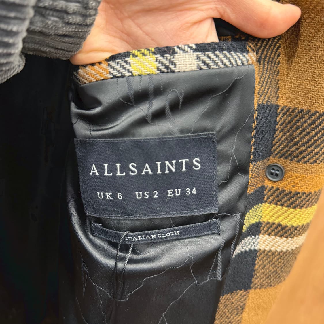 올세인츠 체크 롱 코트 플랩 포켓 벨트 스트랩 디테일 레귤러핏 오렌지 상품이미지6