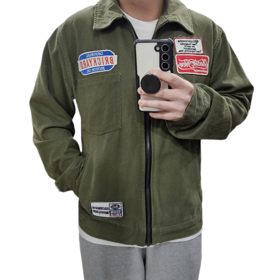 L 100) 패치 빈티지 블루종 카키 상품이미지1