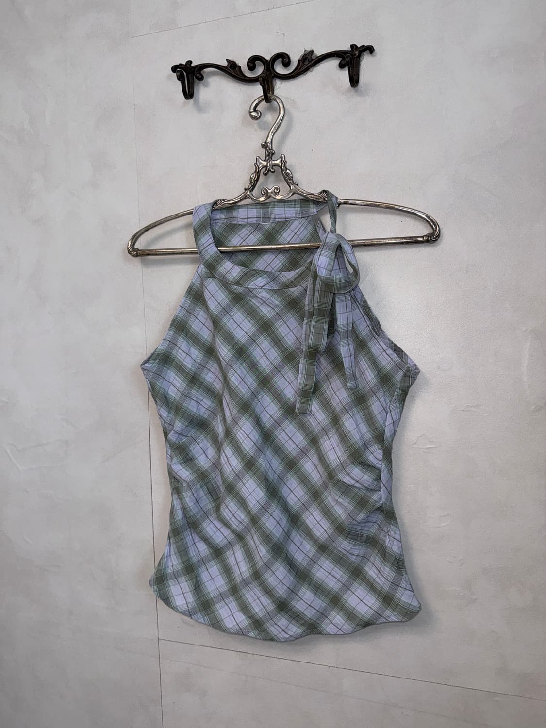 Mute purple green check ribbon 슬리브리스 상품이미지2