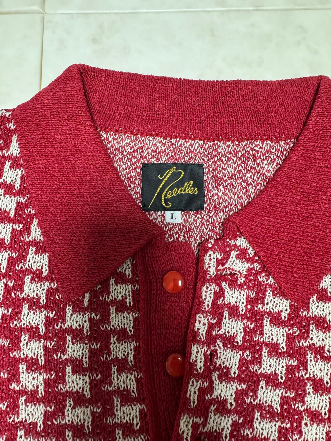 니들스 Polo Sweater - Houndstooth Red L사이즈 상품이미지5