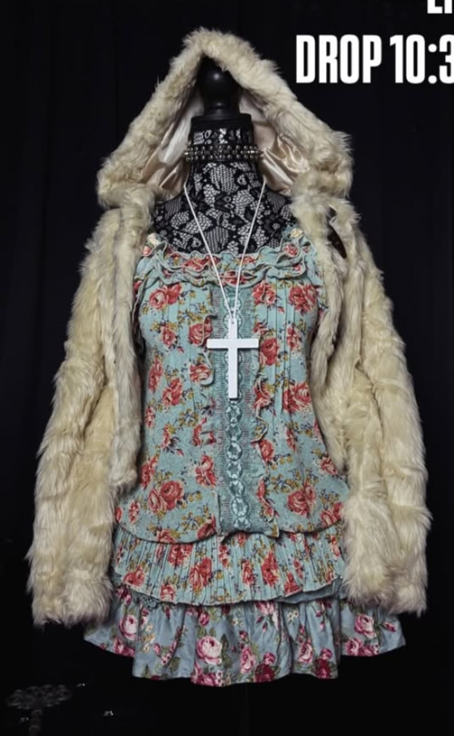 아케호무 빈티지 히메갸루 민트 퍼자켓 쓰리피스 코디셋 상품이미지1