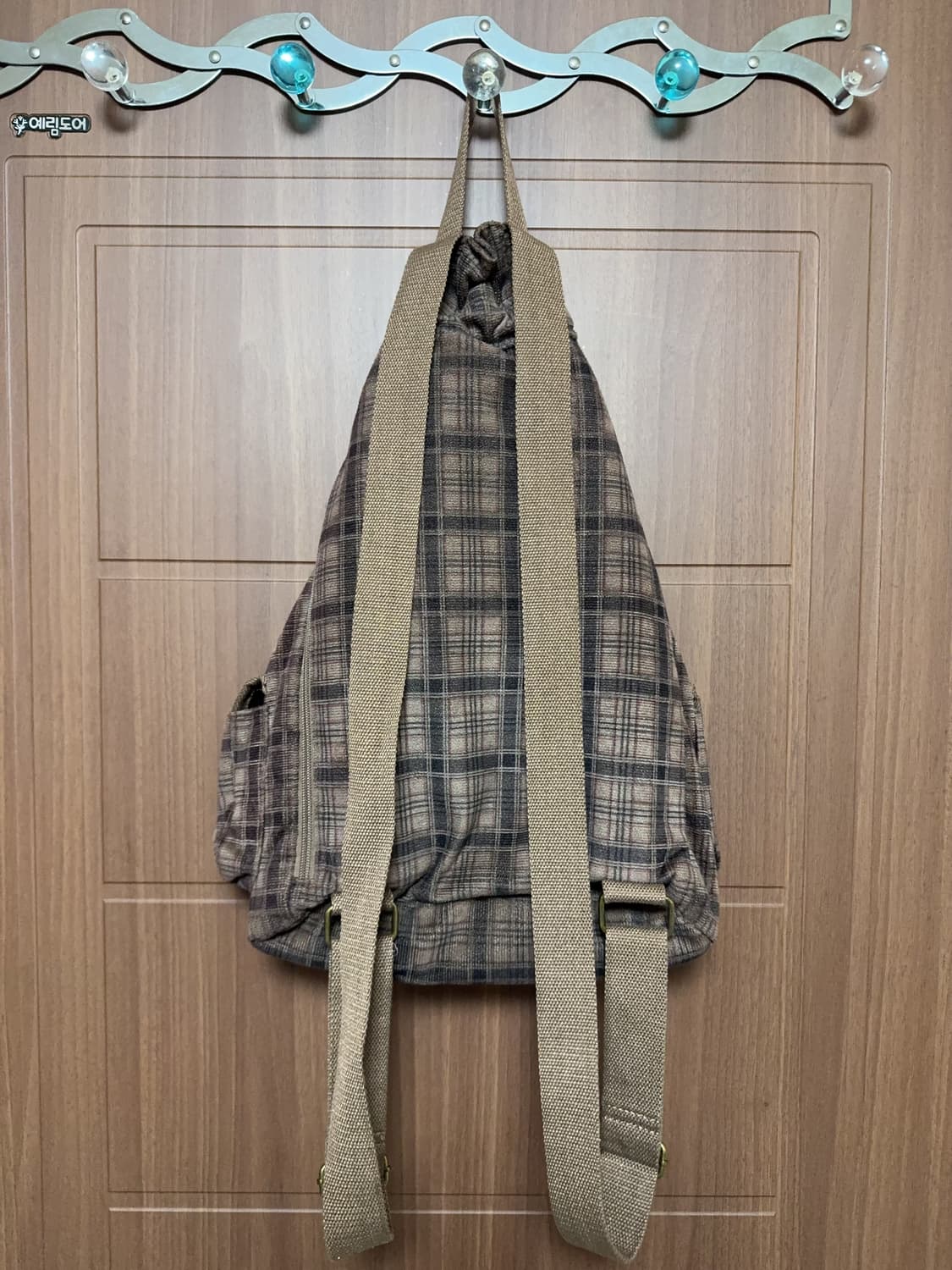 일본 빈티지 모리걸 체크 무늬 버클 쓰리포켓 백팩 모리 가방 상품이미지3