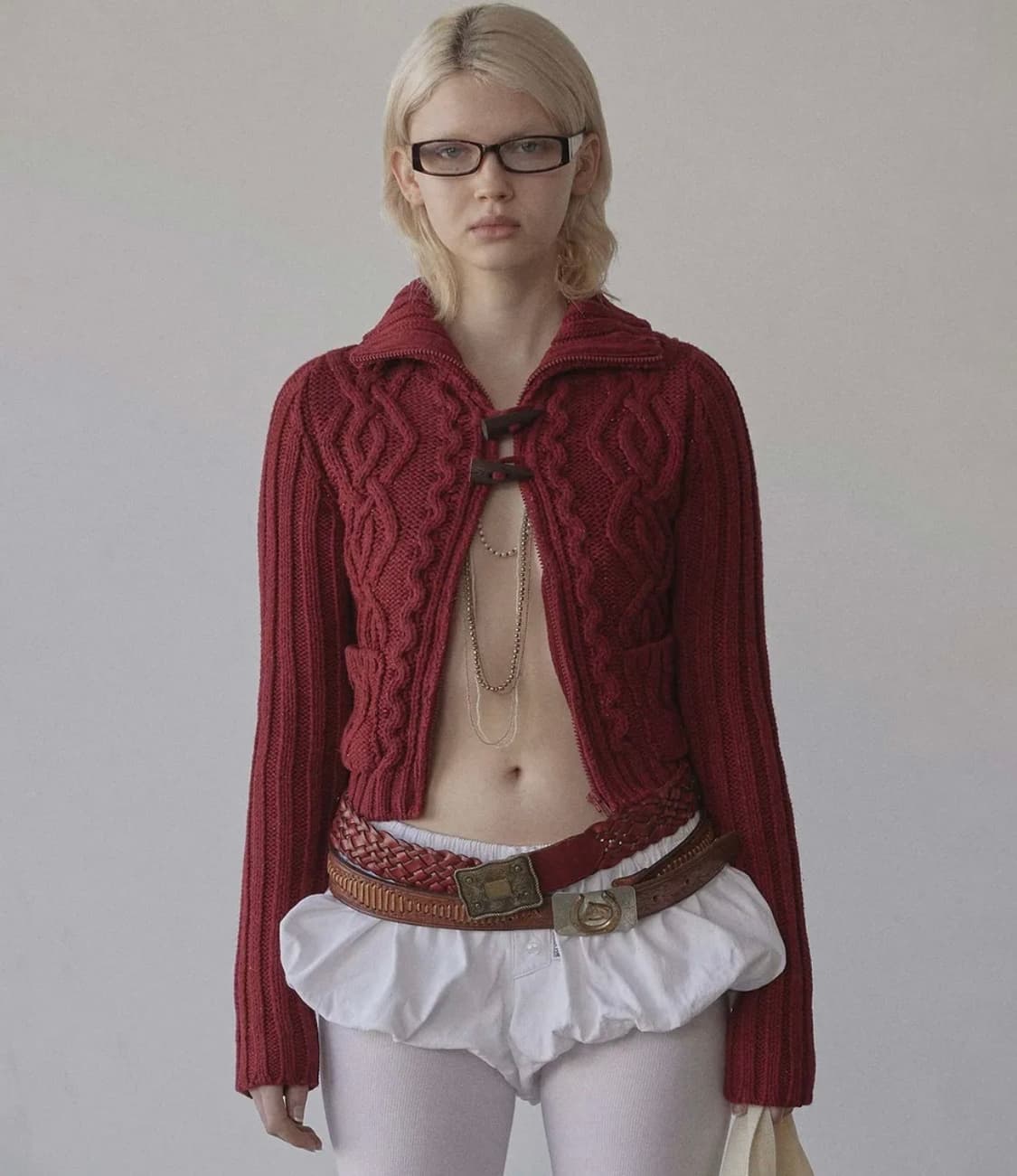 스컬프터 투웨이 케이블 가디건 레드 상품이미지1