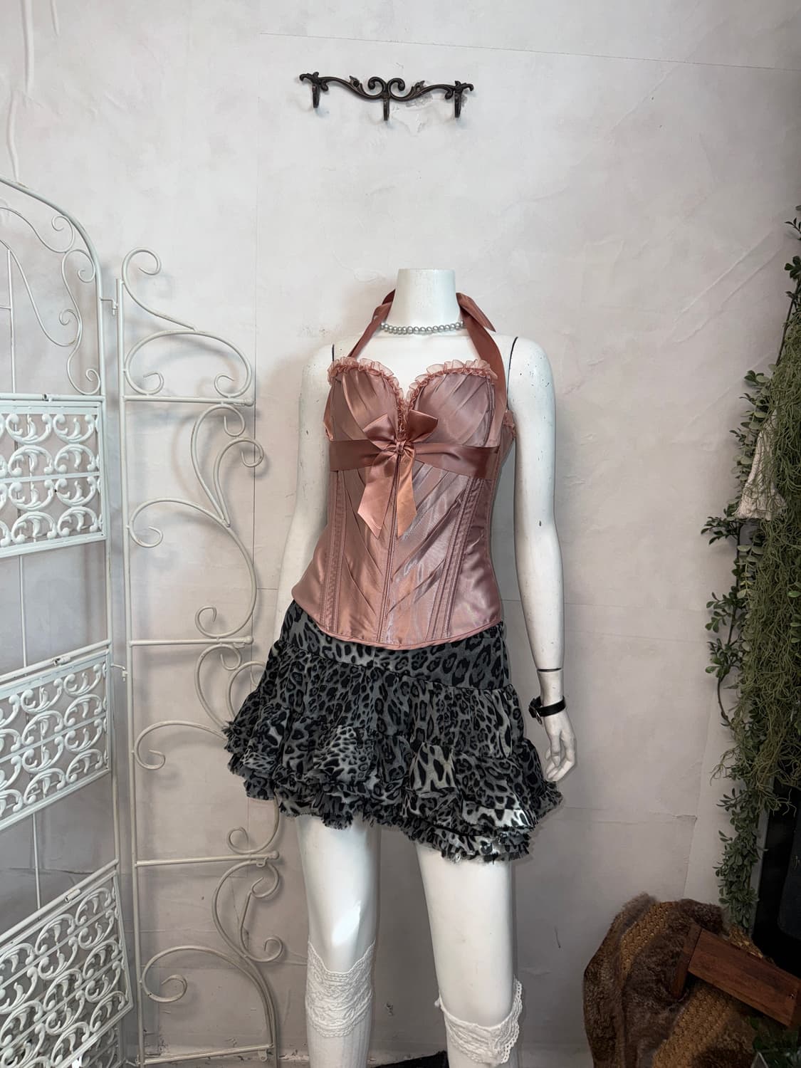 Rose pink satin ribbon halter corset 상품이미지3