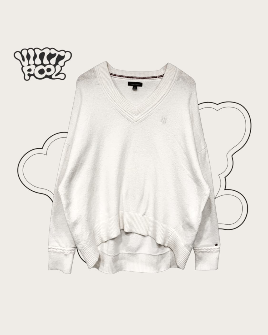타미힐피거 스몰로고 브이넥 루즈핏 니트 M 화이트(W) 상품이미지1
