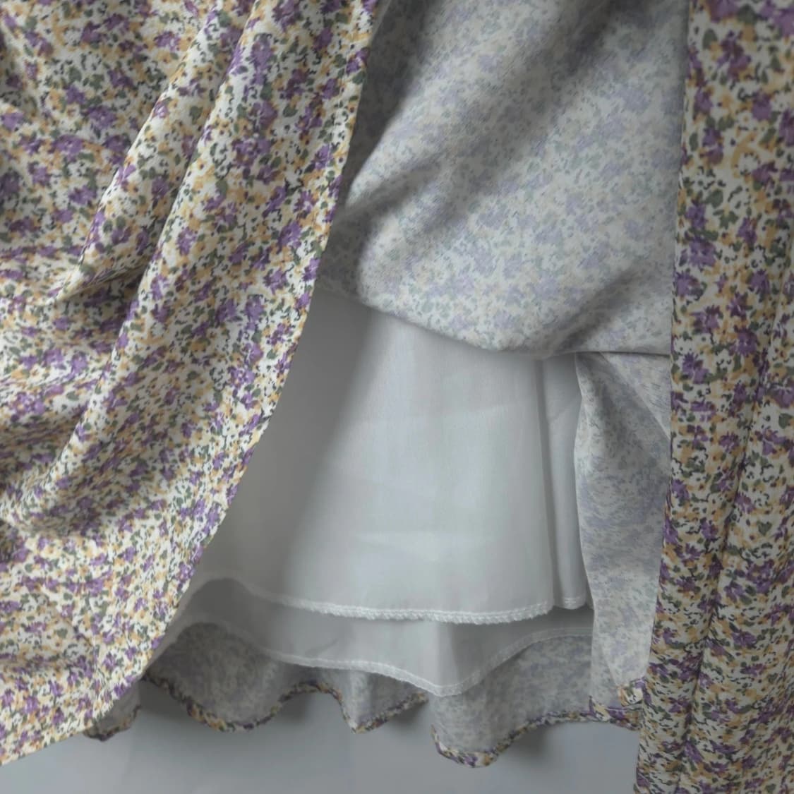 새상품) 여S 빈티지 보라색 플라워 패턴 원피스 레이어드 상품이미지4