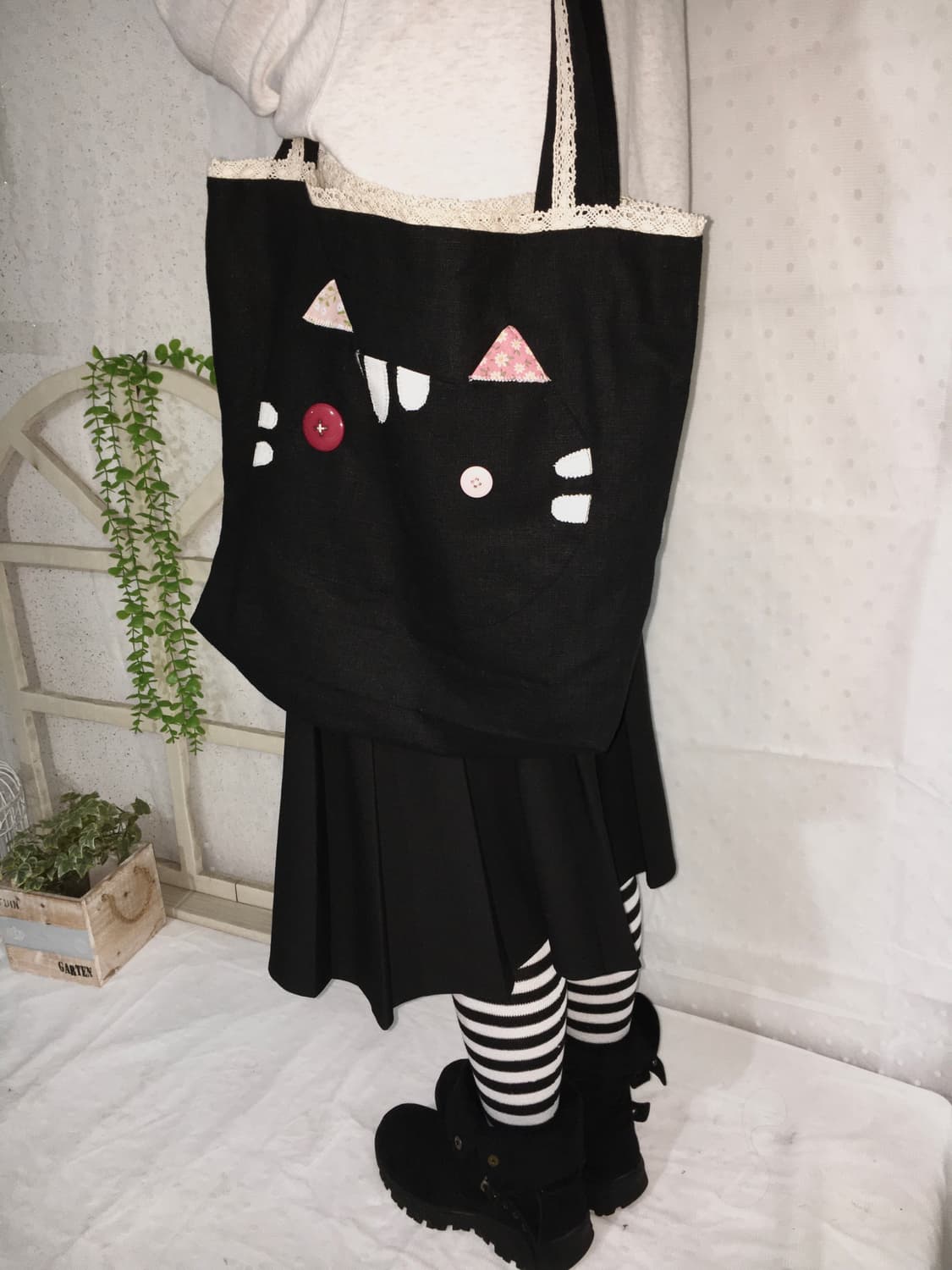 [HAND MADE] 핸드메이드 고양이 포켓 패치워크 숄더백 모리걸 상품이미지2