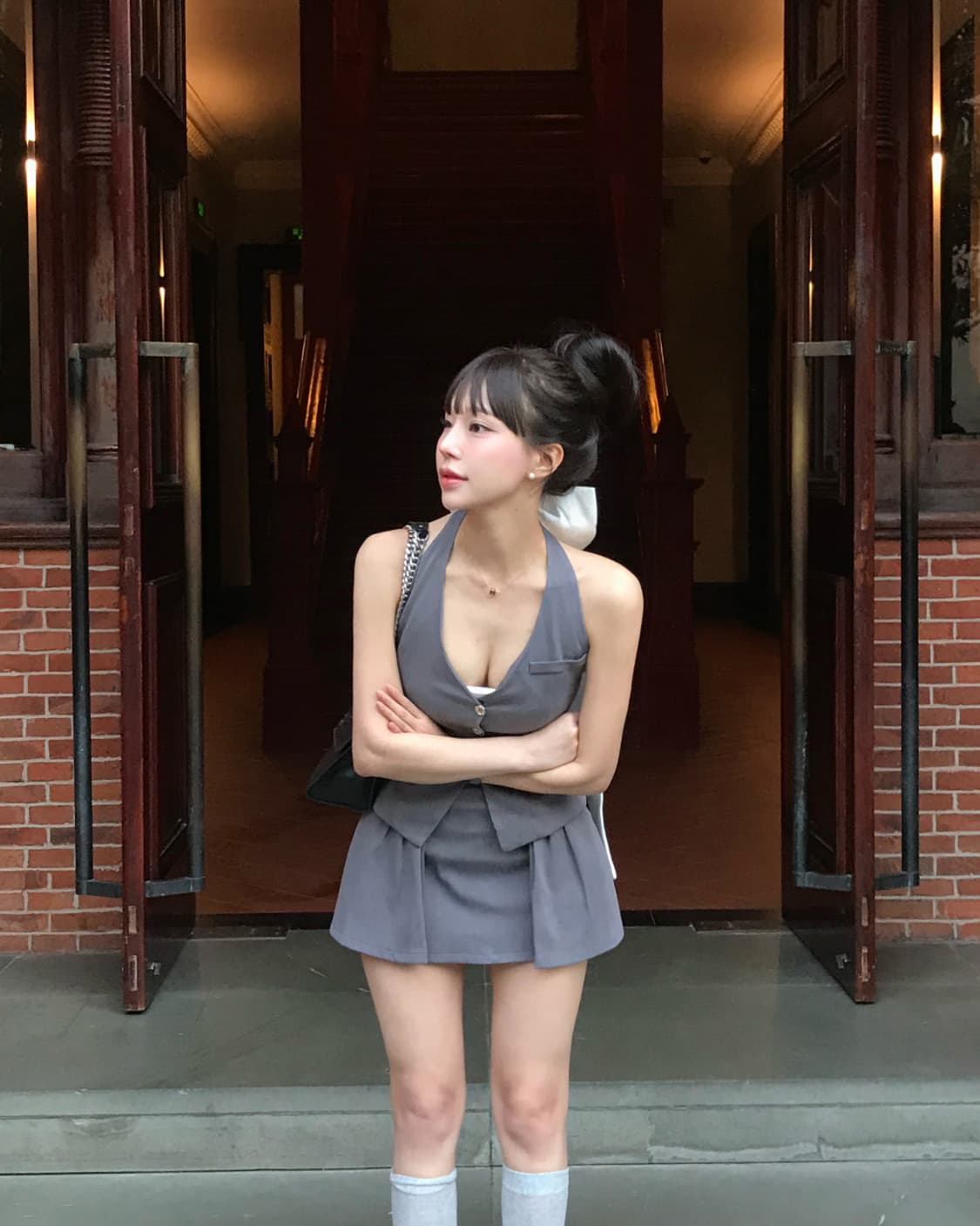 클라우드 이모션 프랑제리 그레이 백 리본 투피스 S 상품이미지2
