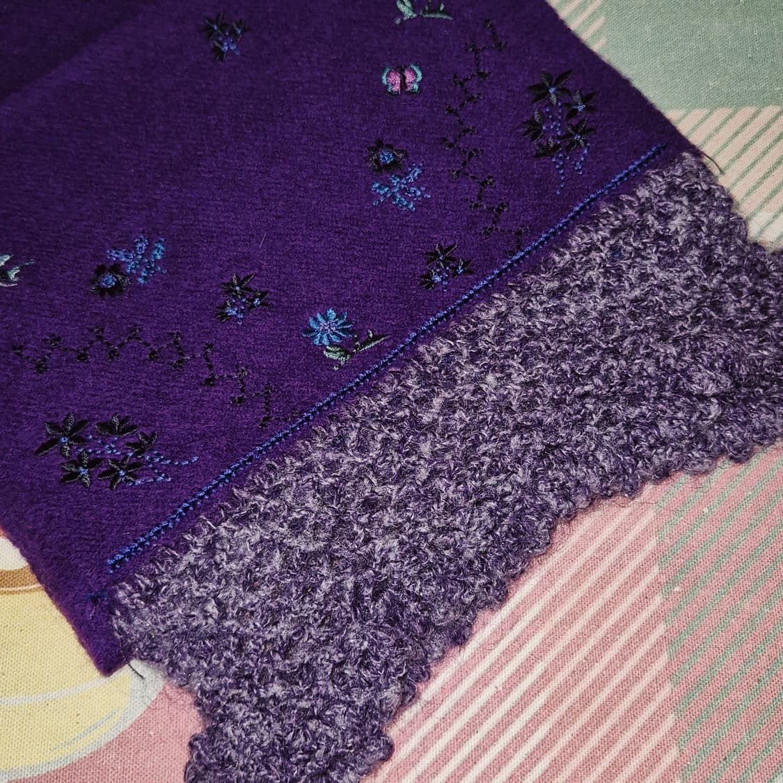 06s 안나수이 울 100% 퍼플 레이스 자수 머플러 상품이미지10