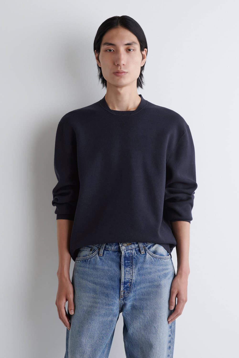 코스 더블페이스 보머 넥 니트 스웨터 네이비색상 L사이즈 상품이미지1