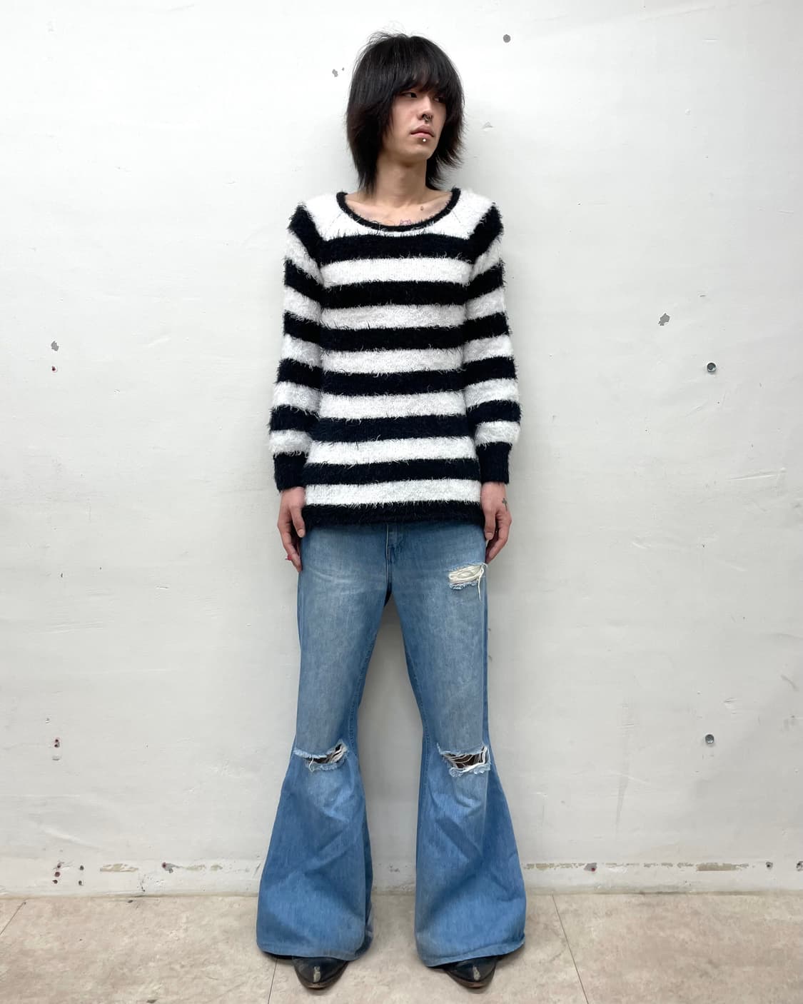 Stripe fur balloon knitwear  상품이미지4