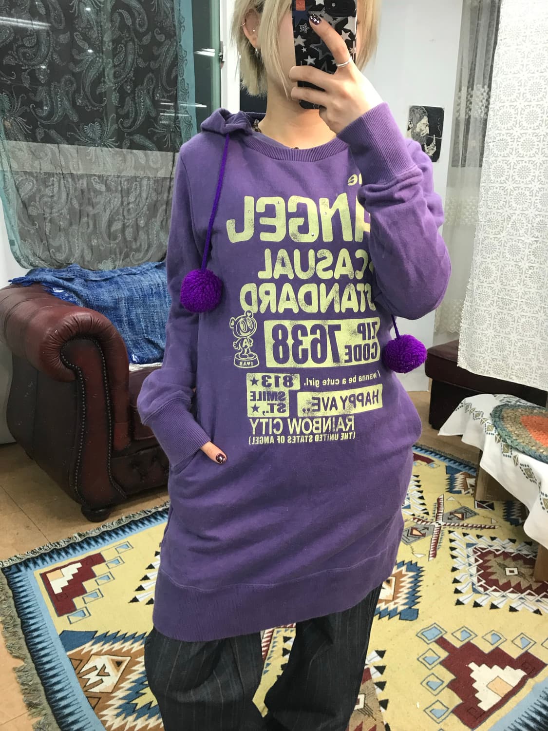 제페니즈 빈티지 여성 방울 롱 후드티 (Z1015) 상품이미지1