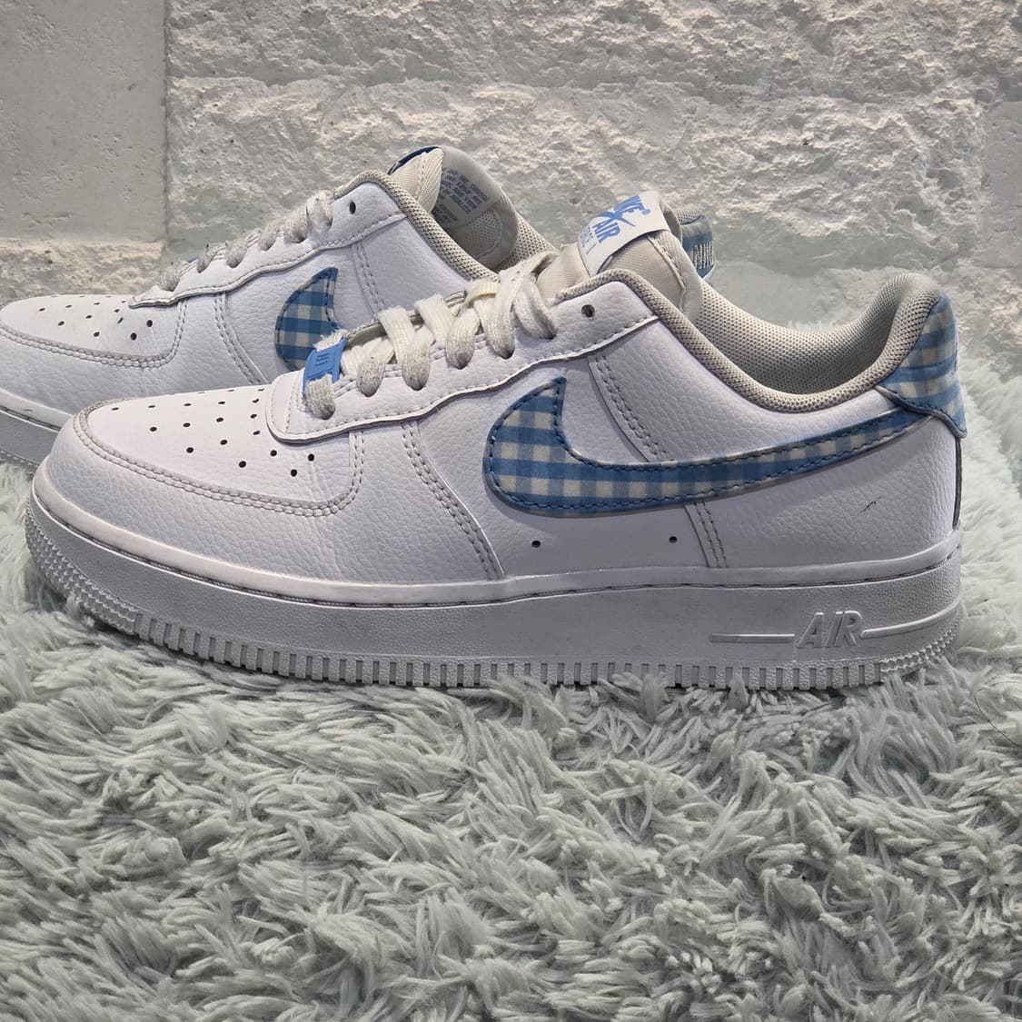 1q-19:나이키 에어포스 1 로우 징크 블루 깅엄 (23.5cm) 상품이미지2