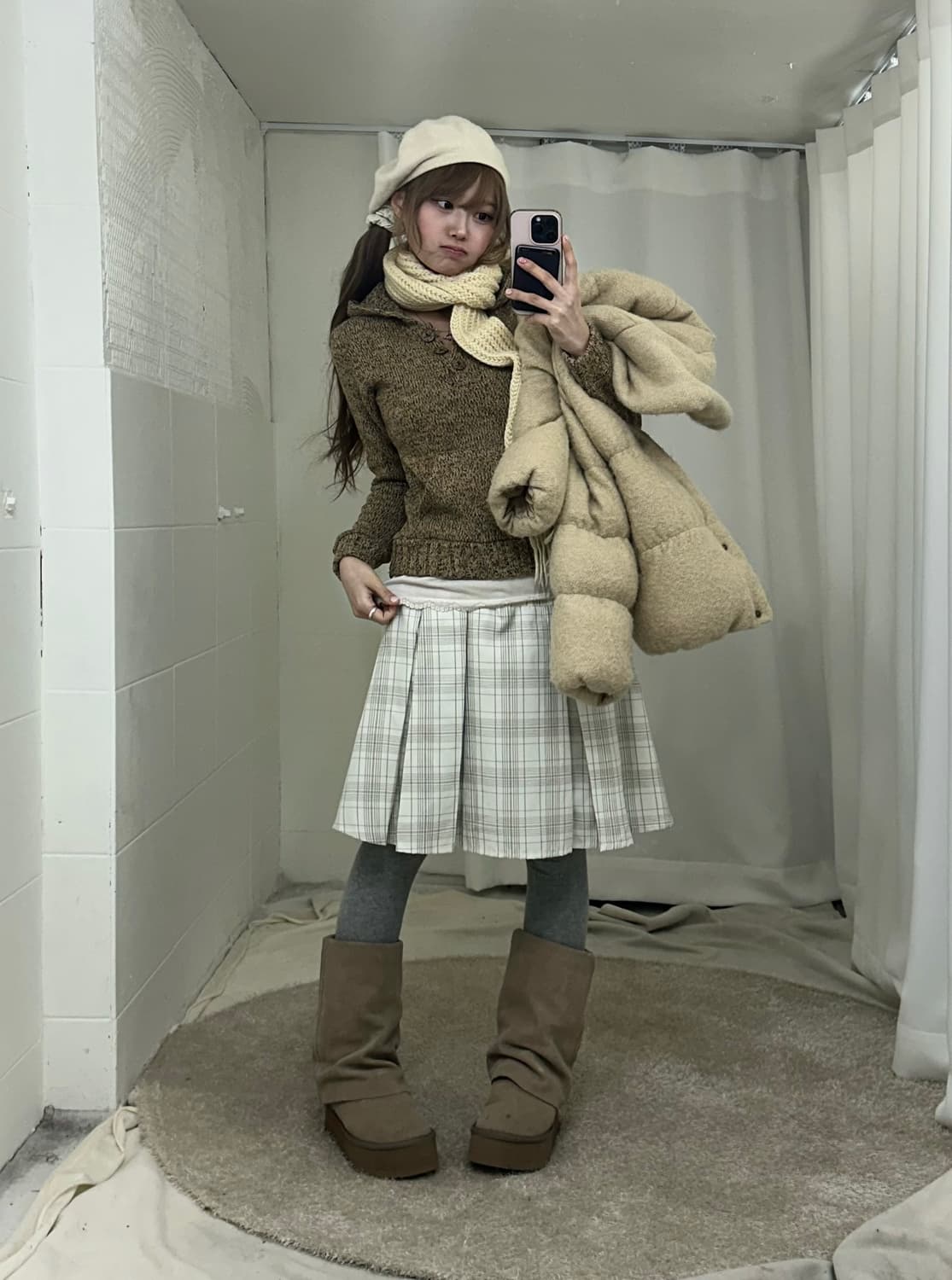 아이보리 베이지 모리걸 하구미 패딩 코디세트 상품이미지2