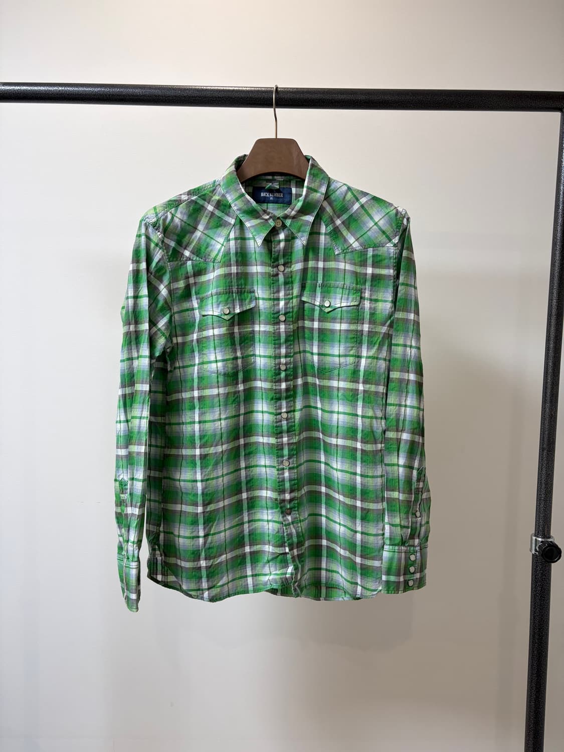 (XL) Back Number 그린 체크 웨스턴 셔츠 상품이미지1
