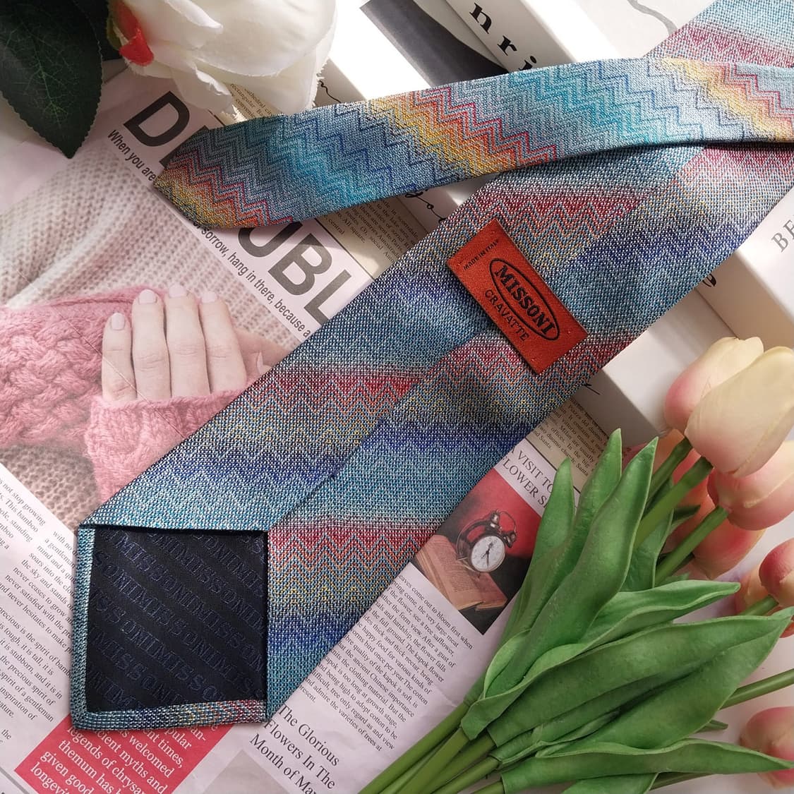 미쏘니 실크 블루 믹스 패턴 넥타이 9.3cm A+~A등급 K2493 상품이미지5