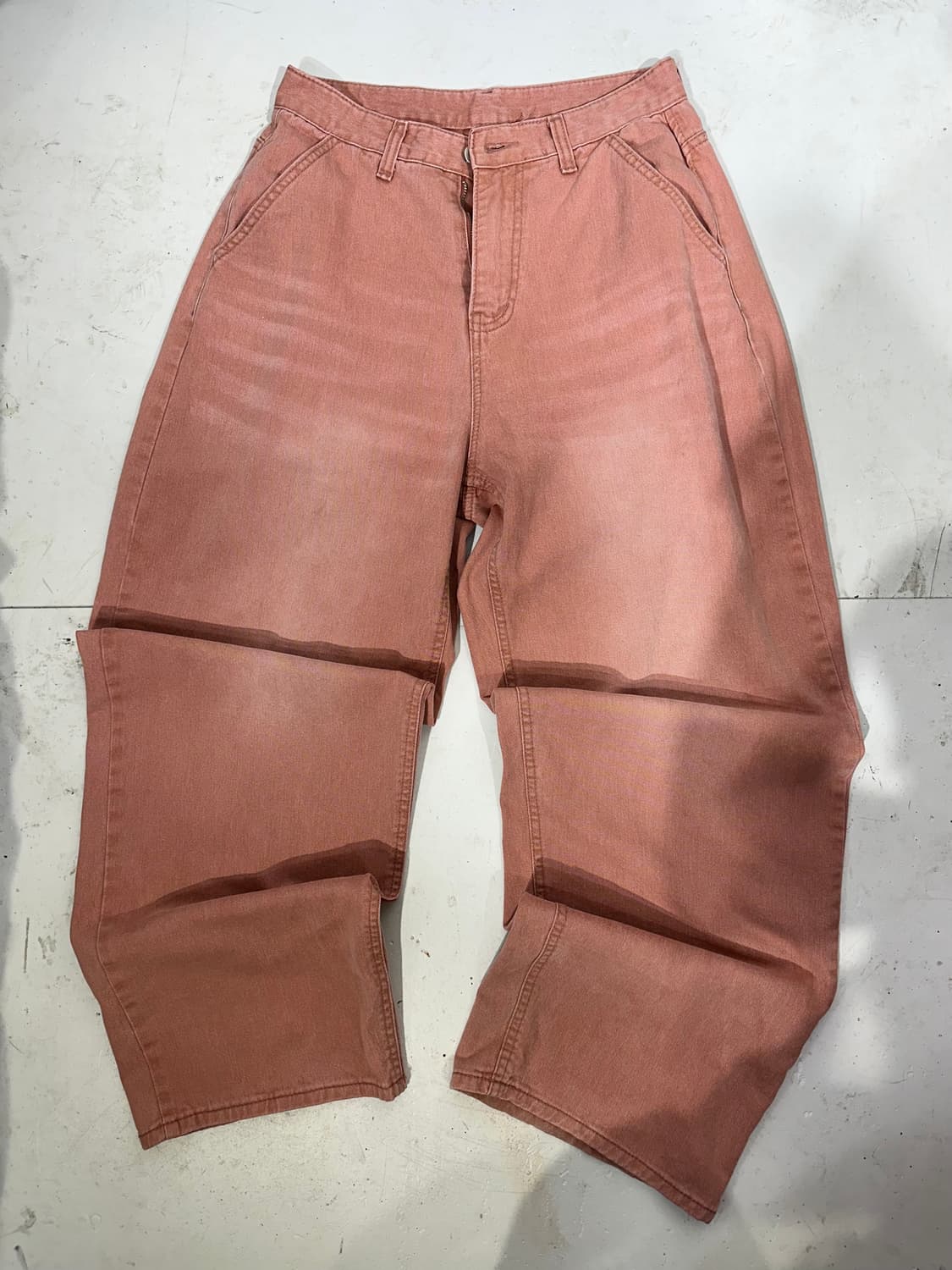 빈티지 Lab 핑크 와이드 데님 팬츠 벌룬 청바지 S 상품이미지4