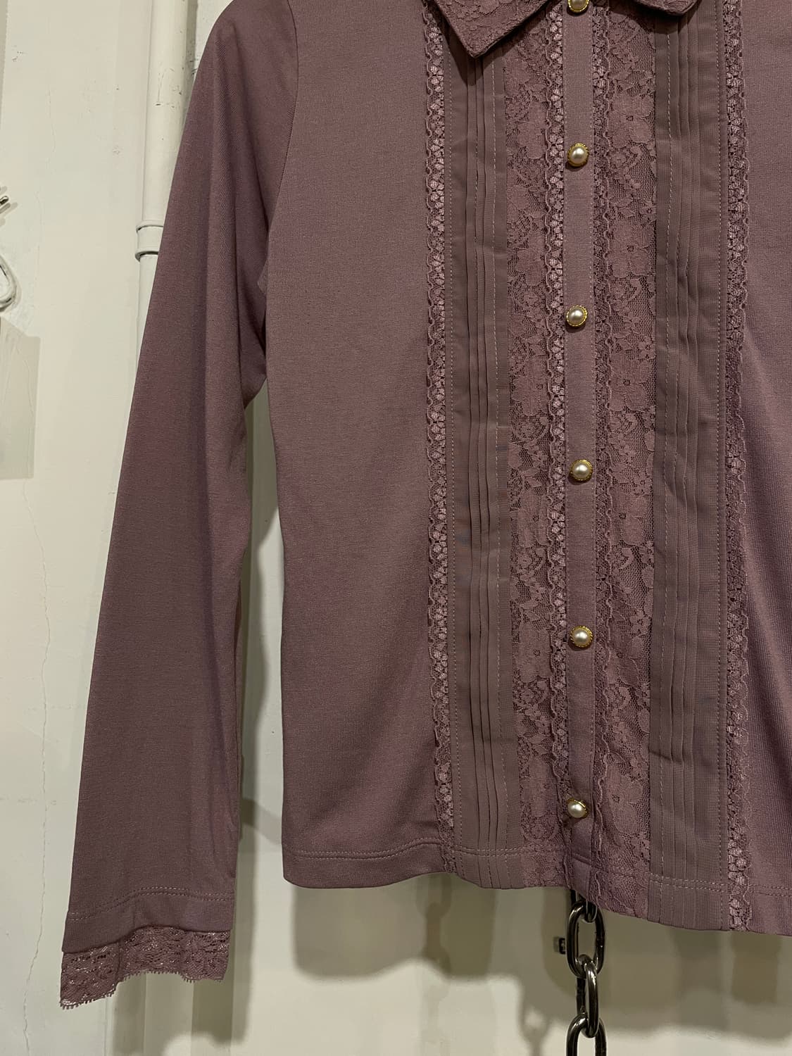 axes femme 엑시즈팜 레이스 카라 잿빛 핑크 롱슬리브 상품이미지3