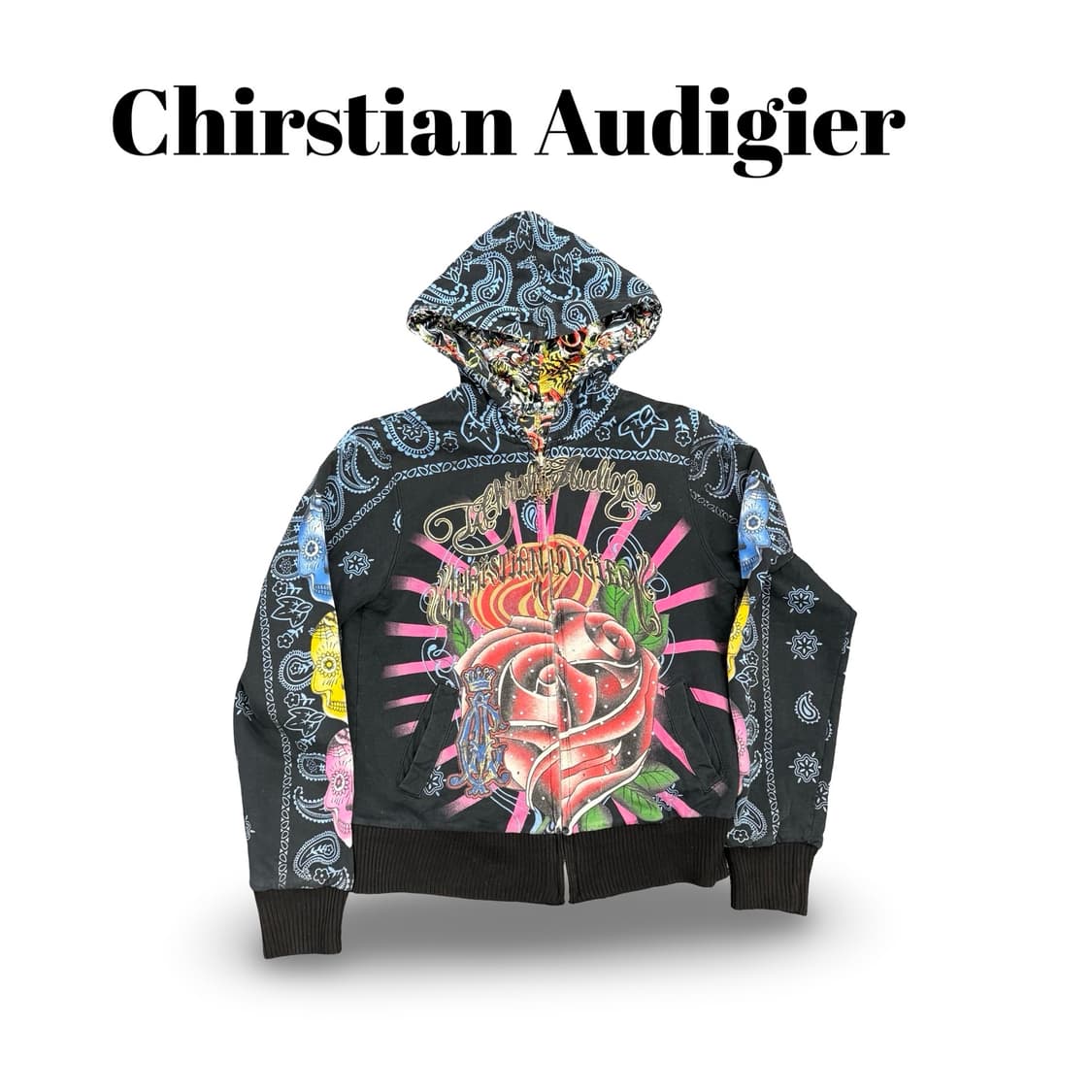 (95)크리스찬 오디게 블랙 로즈 리버시블후드집업 상품이미지1