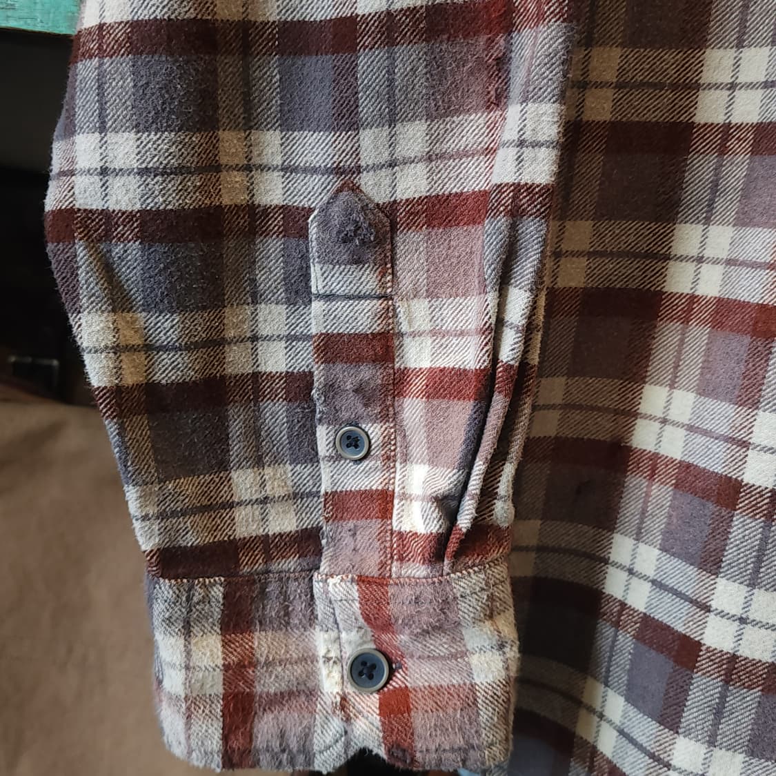 90s 빈티지 체크셔츠 헤비 플란넬 워크셔츠 썬페이딩 브라운 xl 상품이미지8