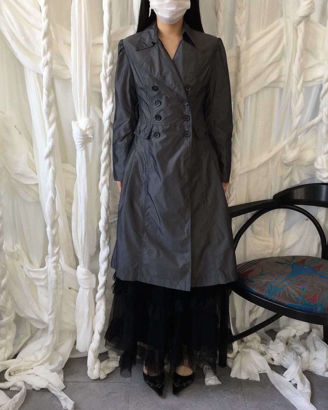 Belted double button glossy trench coat 상품이미지8