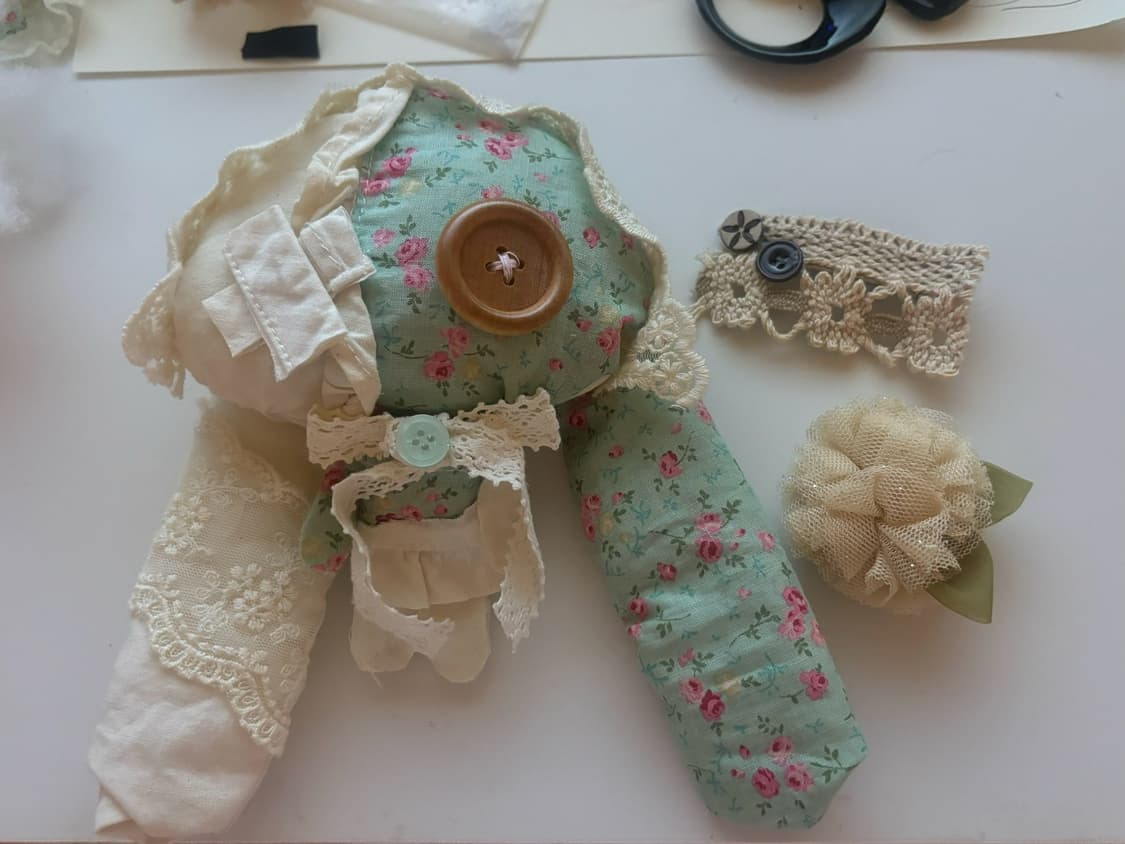 빈티지 토끼인형 열쇠고리 + 빈티지 단추핀  상품이미지1