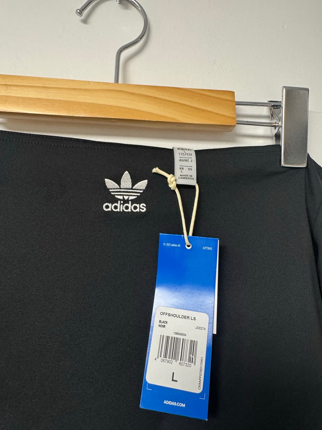 아디다스 올드스쿨 크롭 오프숄더 롱슬리브 긴팔 티셔츠 탑 L 새상품 상품이미지6