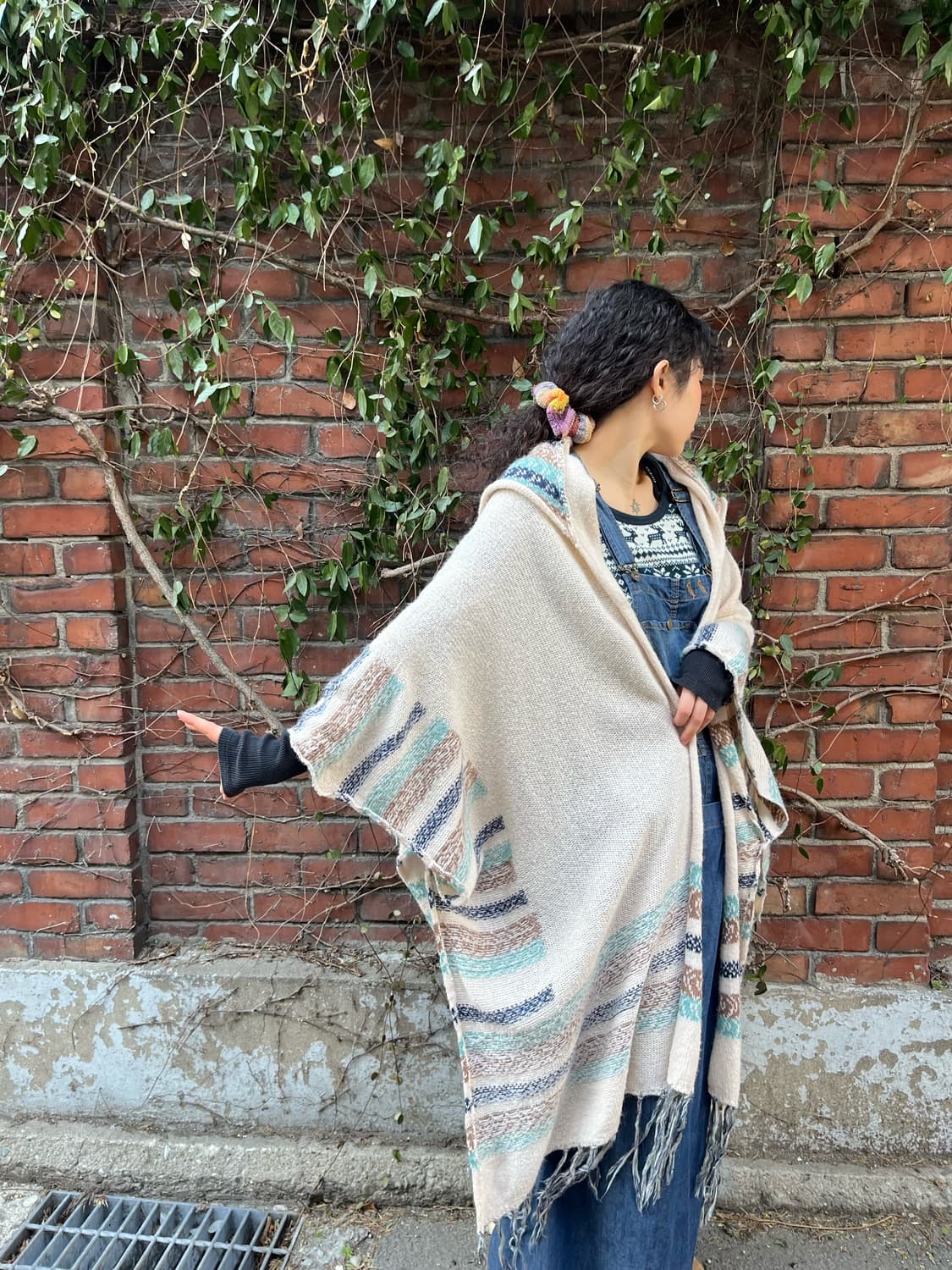 블루 히피패턴 케이프 후드 가디건 상품이미지3