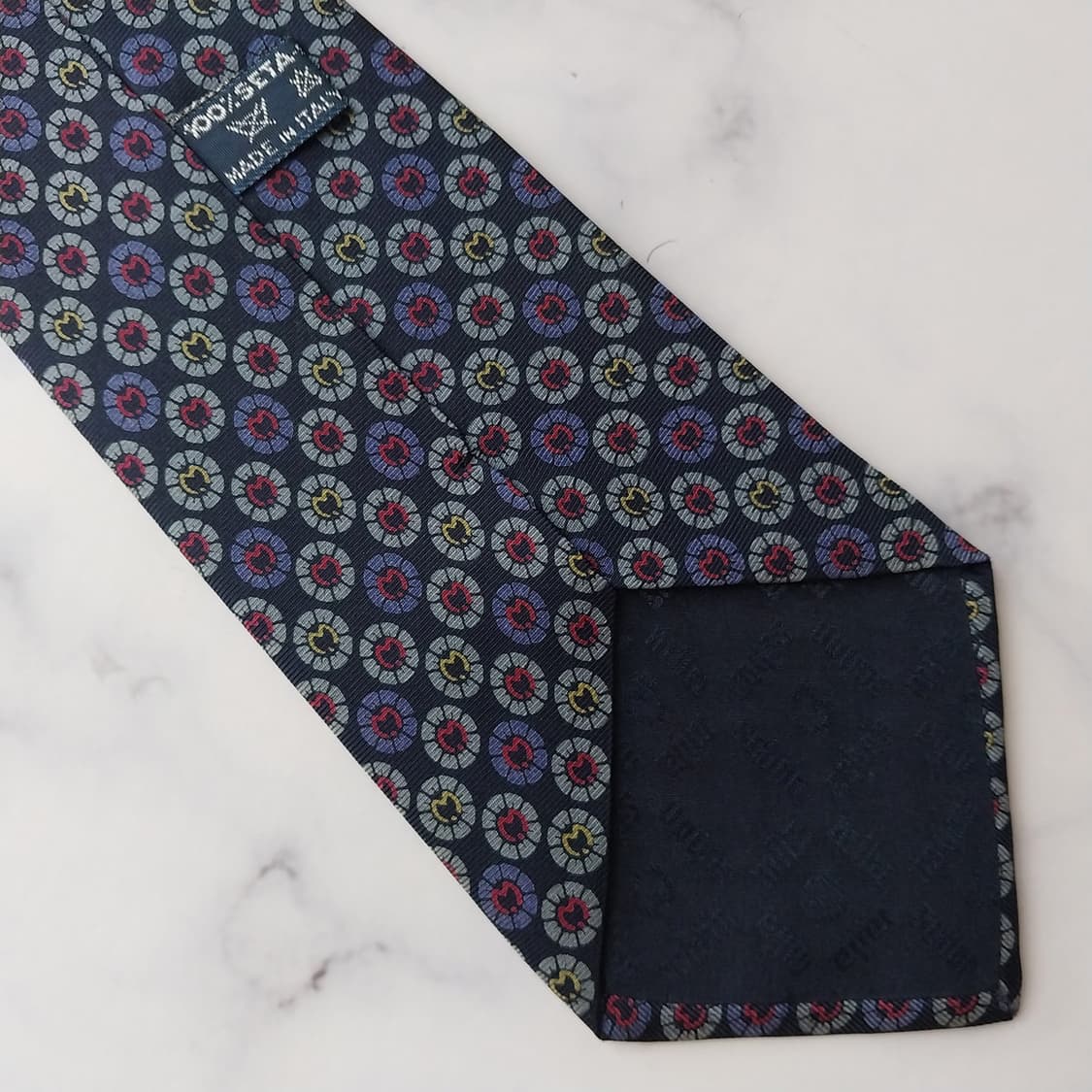 밀라숀 실크 네이비 마이크로 기하 패턴 넥타이 9cm A+등급 K1784 상품이미지9