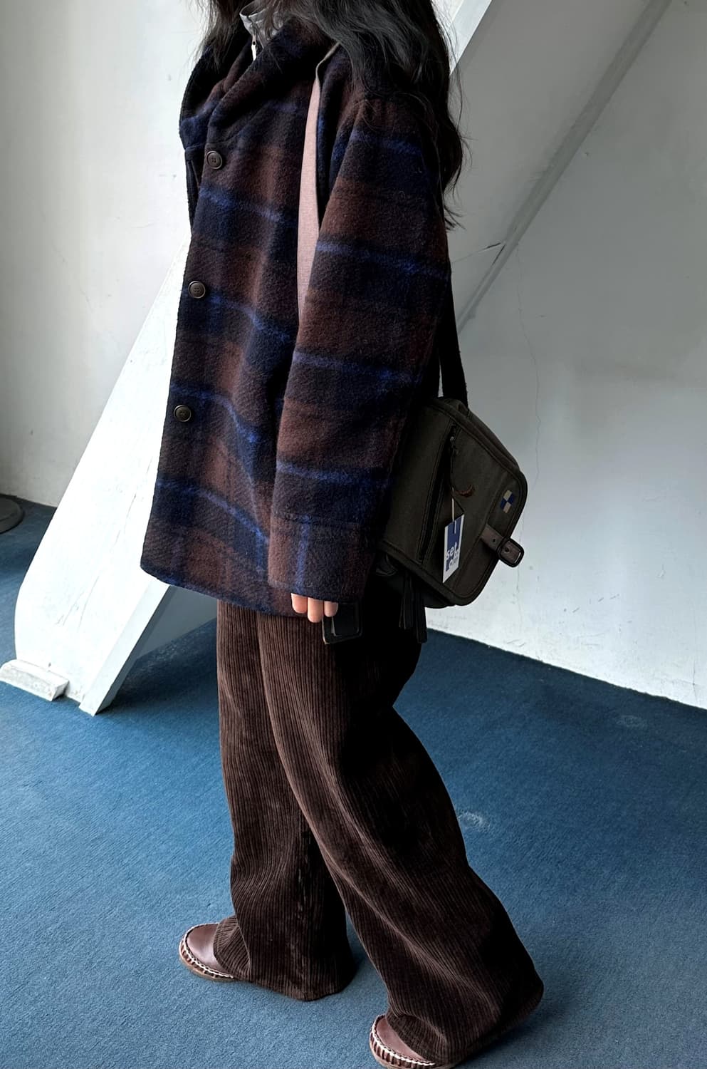 Felted wool blend hooded check coat 상품이미지8