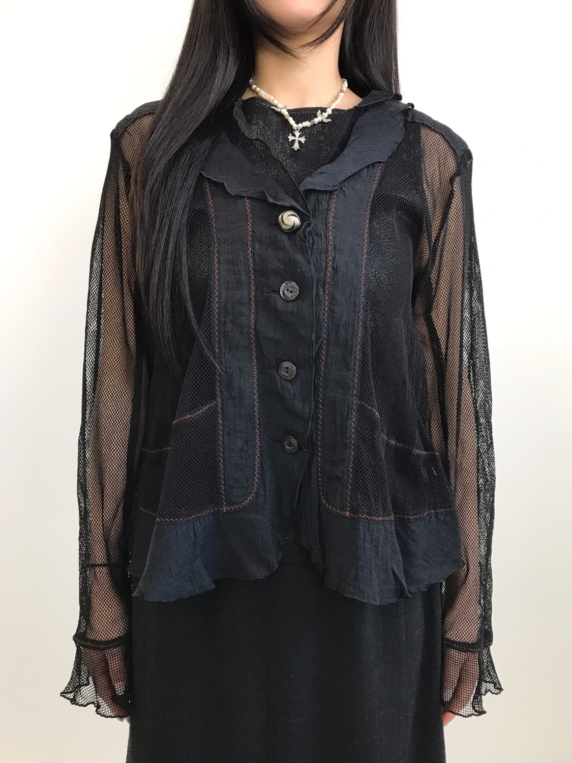  Vintage Black Sheer Crinkle Top 상품이미지3